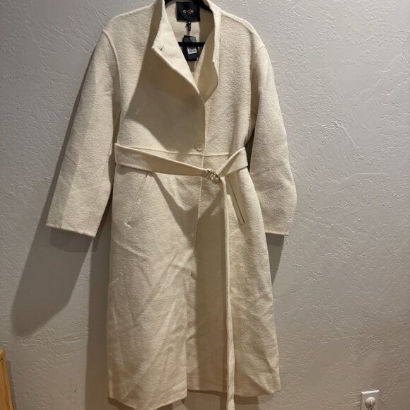 MAJE Genesis Belted Wool Blend Wrap Ecru Classic Coat Size 40 NEW WITH TAG - Picture 5 of 14